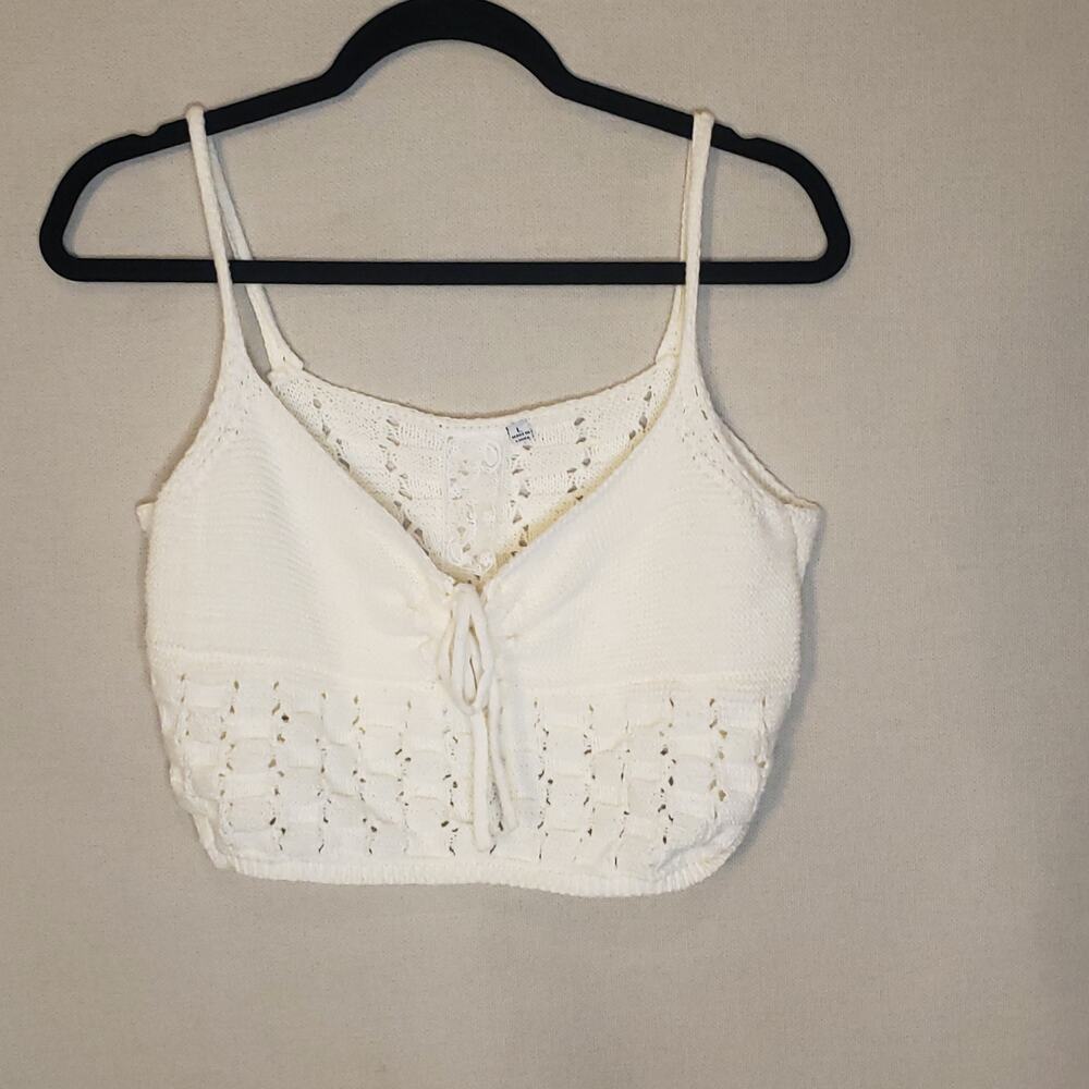 Sadie & Sage Large Women's Sweater Knit Cropped Tank Cream NWT Tie Front
